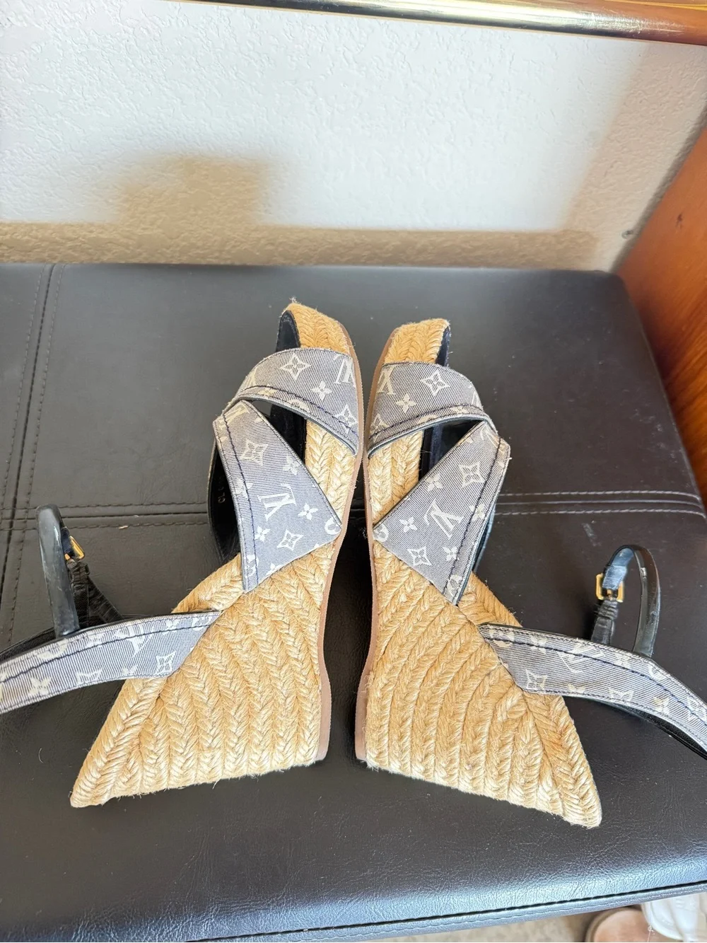 Louis Vuitton denim Monogram Espadrille Wedge Sandals